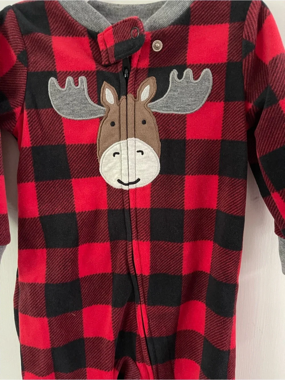 Carter's Red and Black Buffalo Plaid Moose Footed One-Piece